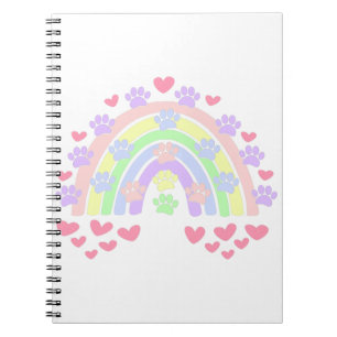 Pastel Rainbow Hearts and Dog Paw Prints Notebook