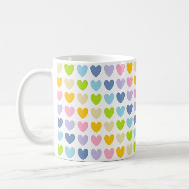 Pastel Rainbow Hearts Coffee Mug (Left)