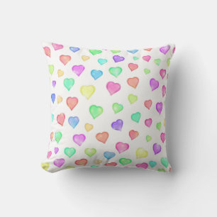 Pastel rainbow hearts cushion