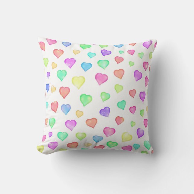 Pastel rainbow hearts cushion (Front)