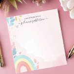 Pastel Rainbow Hearts Cute Personalised Name Notepad<br><div class="desc">Add a touch of whimsy and charm to your notes with this personalised notepad. A soft pastel rainbow arc, accompanied by delicate hearts and foliage, decorates the lower-left corner. The light and airy design creates a cheerful and uplifting feel. Customise this notepad with your own text. Perfect for everyday notes,...</div>