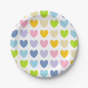 Pastel Rainbow Hearts Paper Plate