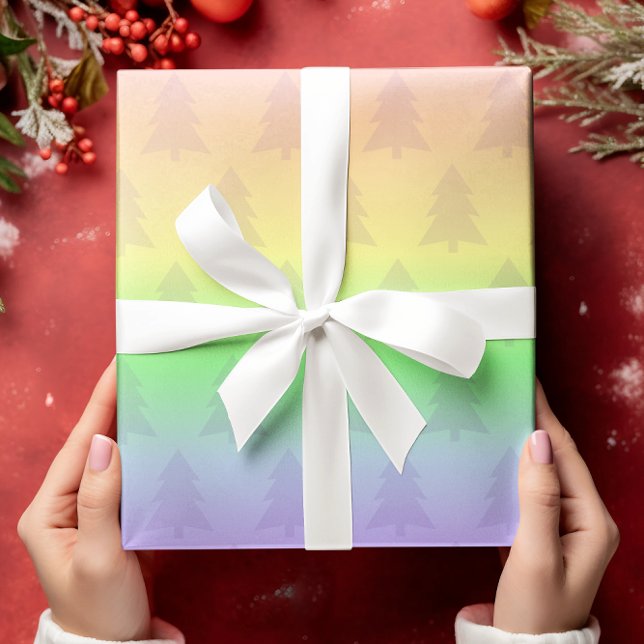 Pastel Rainbow Holiday Tree Wrapping Paper (Creator Uploaded)
