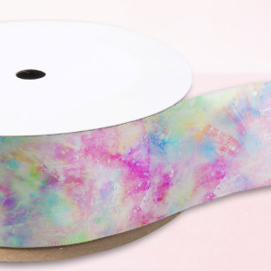 Pastel Rainbow Holographic Tie Dye Galaxy Grosgrai Satin Ribbon