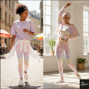 Pastel Rainbow Horizontal Flowing Wave Pattern Leggings