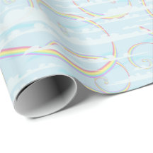Pastel Rainbow in Blue Sky with White Clouds