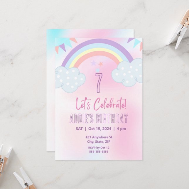 Pastel Rainbow Invitation (Front/Back In Situ)
