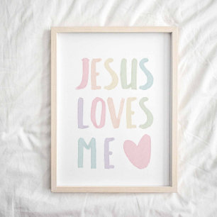 Pastel rainbow Jesus loves me poster