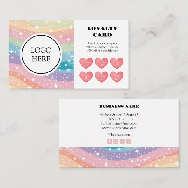 Pastel Rainbow Kawaii Loyalty Card (Front/Back)