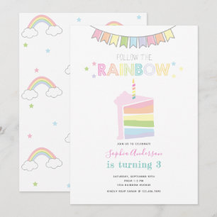 Pastel Rainbow Kids Birthday Party Invitation