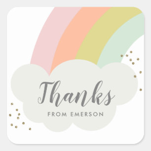 Pastel rainbow kids thank you favour square sticker