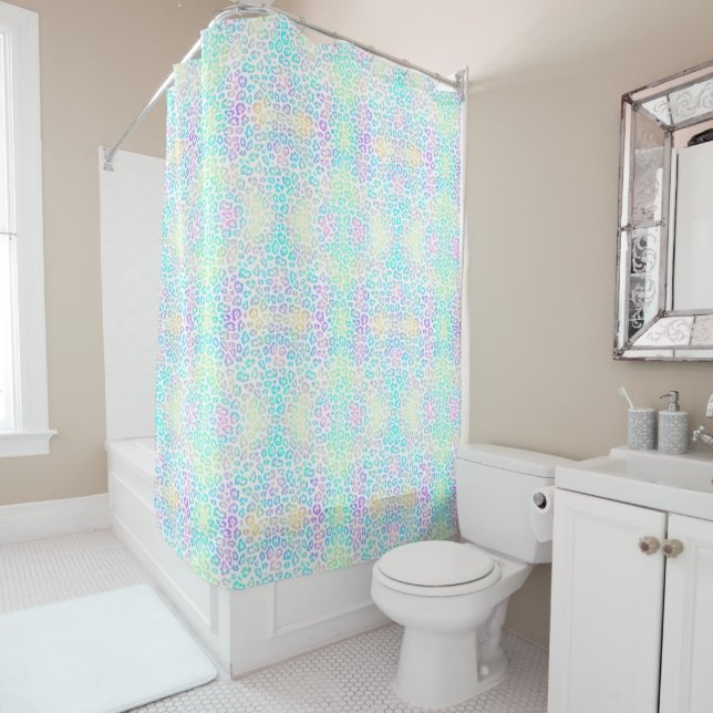 Pastel Rainbow Leopard Pattern  Shower Curtain (In Situ)