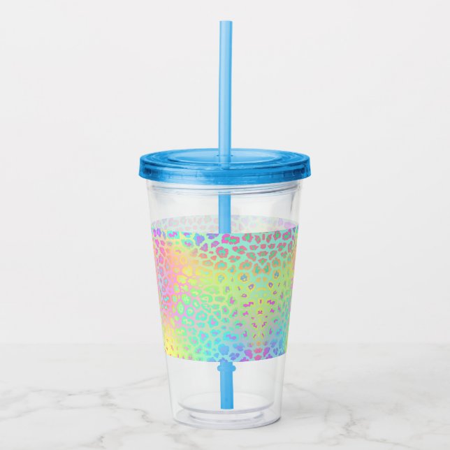 Pastel Rainbow Leopard Print Acrylic Tumbler (Front)