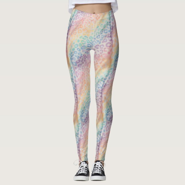 Pastel Rainbow Leopard Print Leggings (Front)