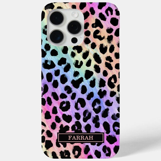 Pastel Rainbow Leopard Print Monogrammed Case-Mate iPhone Case (Back)