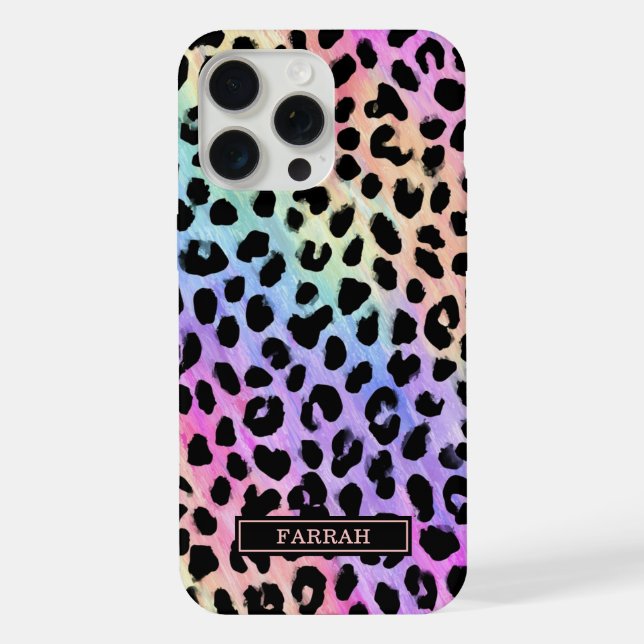 Pastel Rainbow Leopard Print Monogrammed iPhone Case (Back)