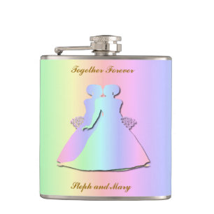Pastel Rainbow Lesbian Brides Hipflask Hip Flask
