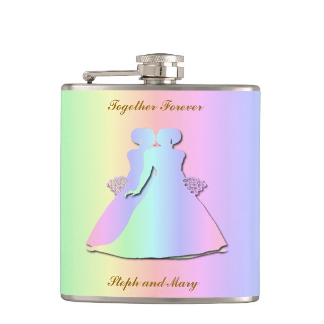 Pastel Rainbow Lesbian Brides Hipflask Hip Flask (Front)