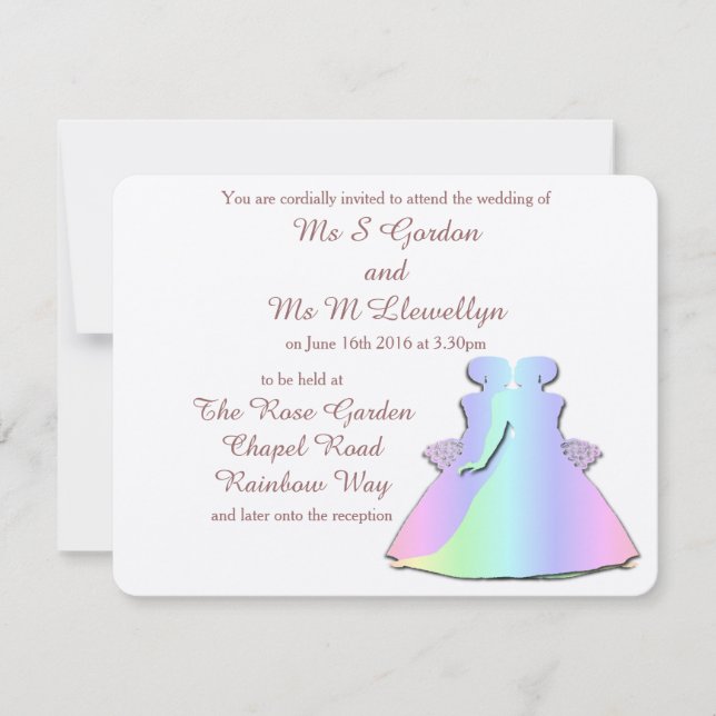 Pastel Rainbow Lesbian Brides' Wedding Invitation (Front)