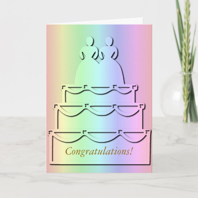 Pastel Rainbow Lesbian Wedding Cake Card (Front)