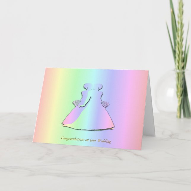Pastel Rainbow Lesbian Wedding Card (Front)