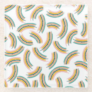 Pastel Rainbow Lines: Vintage Seamless Glass Coaster