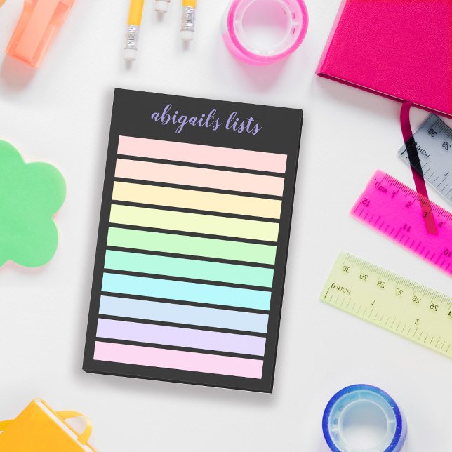 Pastel Rainbow List Black Background Custom Name Post-it Notes (Creator Uploaded)