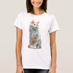 Pastel Rainbow Longhair Cat Portrait Women T-Shirt