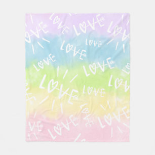 Pastel Rainbow Love Fleece Blanket