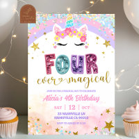 Pastel Rainbow Magical Unicorn 4th Birthday