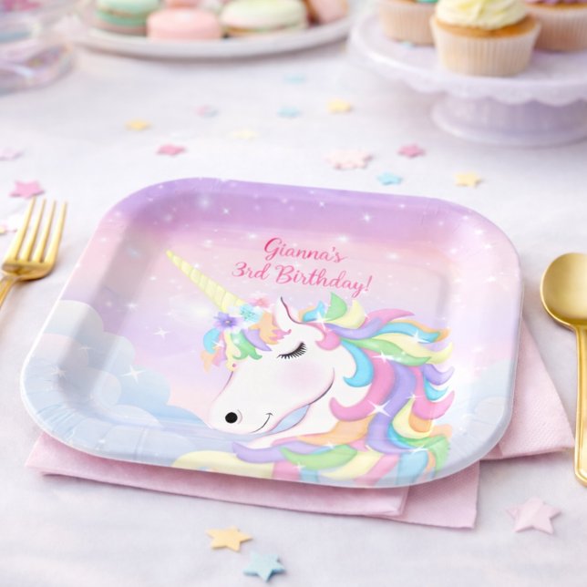 Pastel Rainbow Magical Unicorn Clouds Paper Plate (Creator Uploaded)