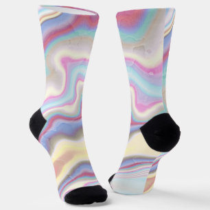 Pastel Rainbow Marble Waves Socks
