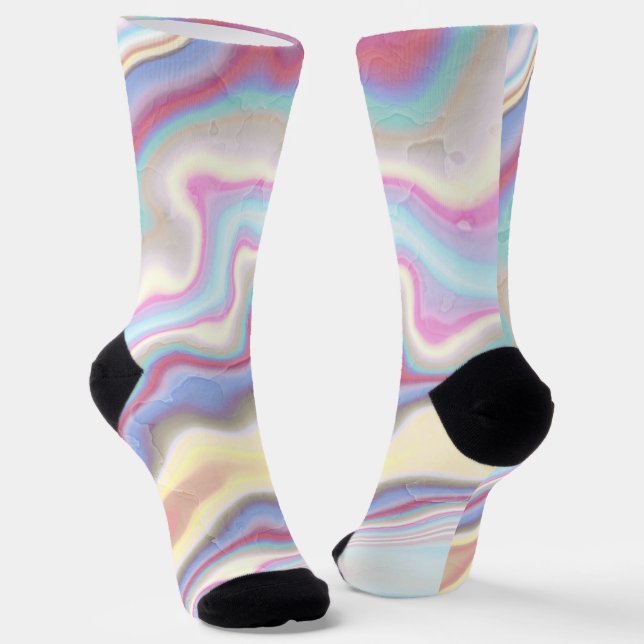 Pastel Rainbow Marble Waves Socks (Angled)