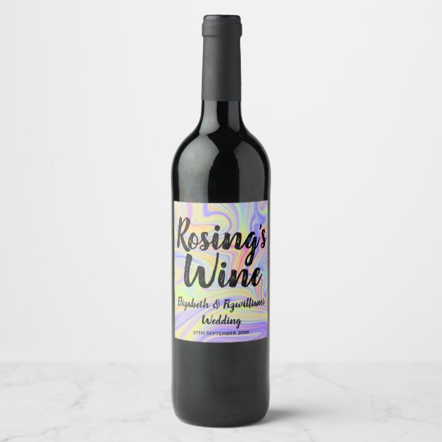 Pastel Rainbow Marbling Wine Label (Front)