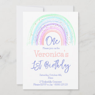 Pastel Rainbow Minimalist Girl 1st Birthday   Invitation