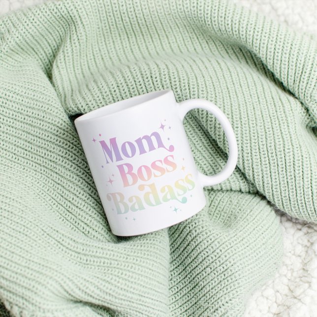 Pastel Rainbow “Mom Boss Badass” Coffee Mug (Creator Uploaded)