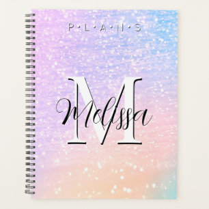 Pastel Rainbow Monogram Glitter Planner
