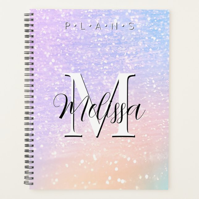 Pastel Rainbow Monogram Glitter Planner (Front)