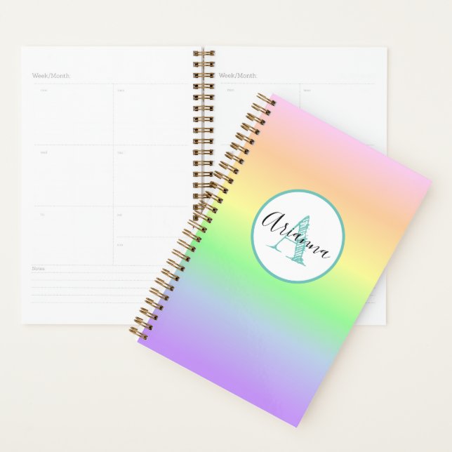 Pastel Rainbow Monogrammed Personalised Planner (Display)
