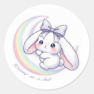 Pastel Rainbow Moon Bunny - Dreamy Starry Night Classic Round Sticker