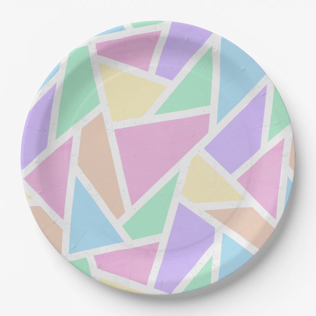 Pastel rainbow mosaic pattern paper plate (Front)