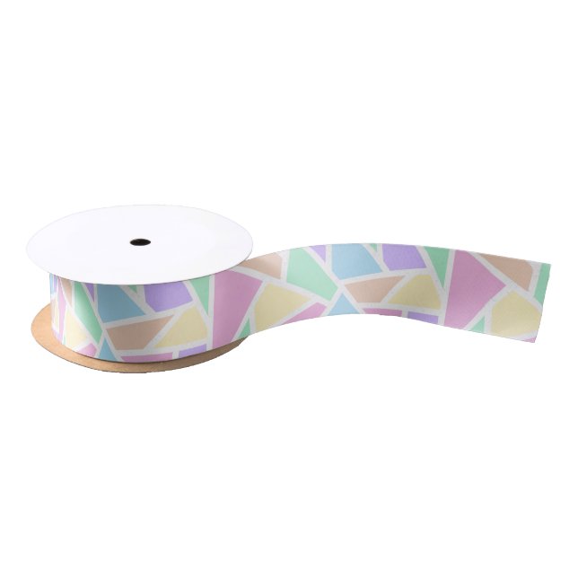 Pastel rainbow mosaic pattern satin ribbon (Spool)