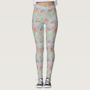Pastel Rainbow Mushroom Pattern Leggings