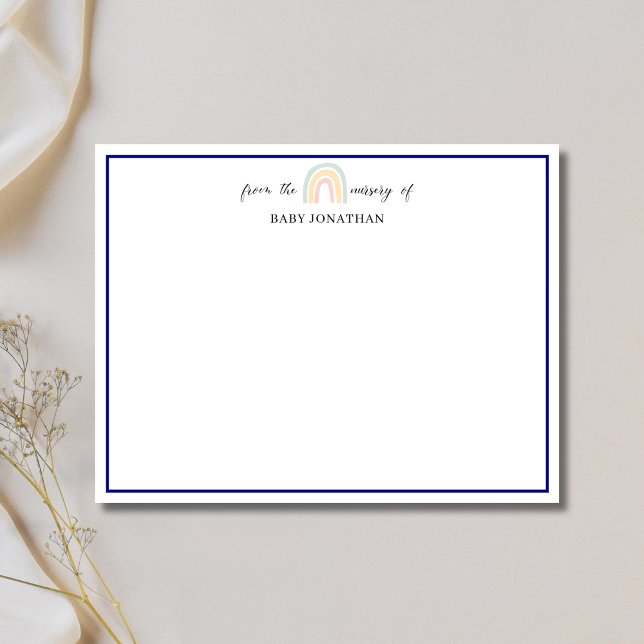 Pastel Rainbow Navy Blue Border Nursery Note Card (Creator Uploaded)