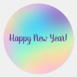 Pastel Rainbow New Year's Party Classic Round Sticker