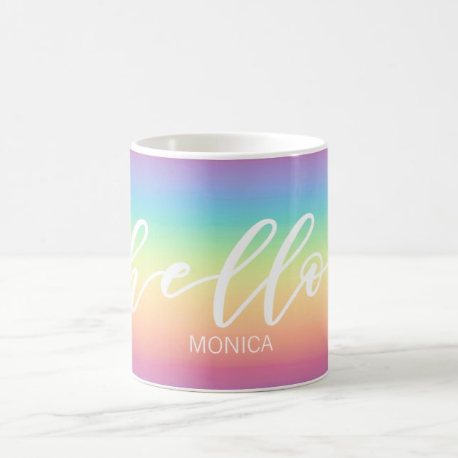 Pastel Rainbow Ombre Chic Hello Personalised Coffee Mug (Center)