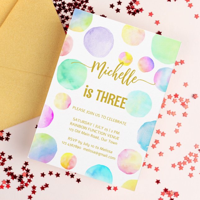 Pastel rainbow ombre dots birthday party invitation (Creator Uploaded)