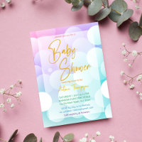 Pastel rainbow ombre gold glitter baby shower
