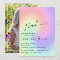 Pastel Rainbow Ombre Graduation Party Photo Invita