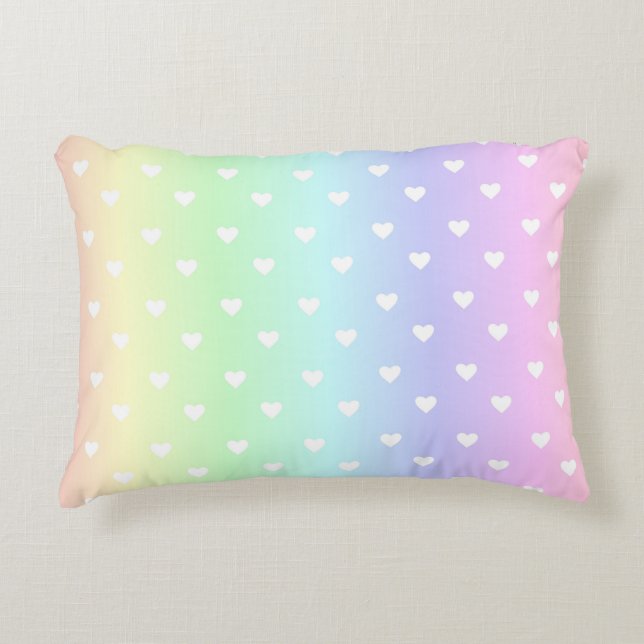 Pastel Rainbow Ombre Hearts Pattern Decorative Cushion (Front)